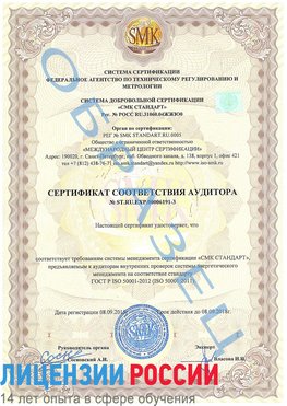 Образец сертификата соответствия аудитора №ST.RU.EXP.00006191-3 Юрга Сертификат ISO 50001