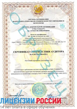 Образец сертификата соответствия аудитора №ST.RU.EXP.00014299-1 Юрга Сертификат ISO 14001